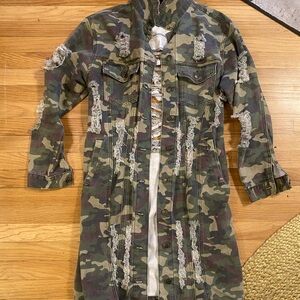 Camouflage Juniors Jacket with Distressed Details